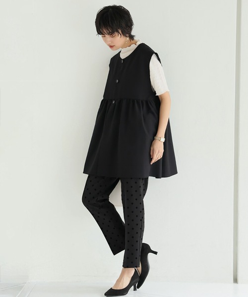 itto スラックス パンツ フロッキードットピンタックパンツ