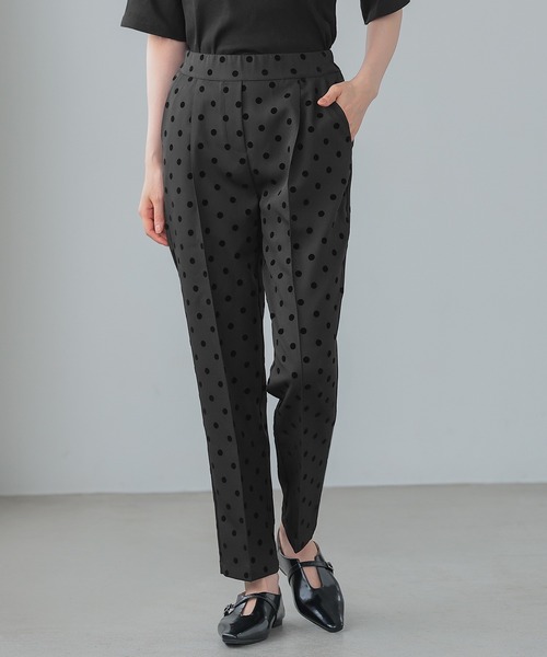 itto スラックス パンツ フロッキードットピンタックパンツ