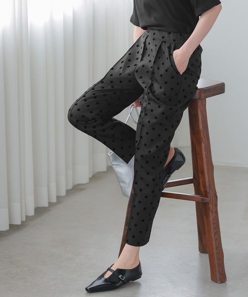 itto スラックス パンツ 「選べるフロッキードット柄or無地ブラック