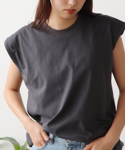 カットソー(半袖/袖なし) MEDI ENROULER ROPE TOP Tシャツ レディース 半袖 ノースリーブ ニット 黒 フレンチスリーブ