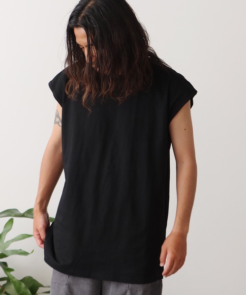 全3色 シャツ 立体ロゴ オーバーサイズ ユニセックス ソリッド ROOP TOKYO tシャツ sleeveless T-shirt/ワイドノースリーブT