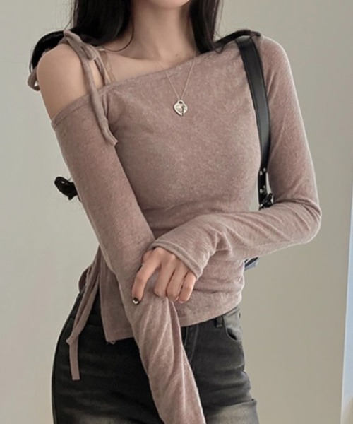 tシャツ オフショルダーカメリアギャザートップス レディース サイドギャザーオフショルダーレーストップス トップス