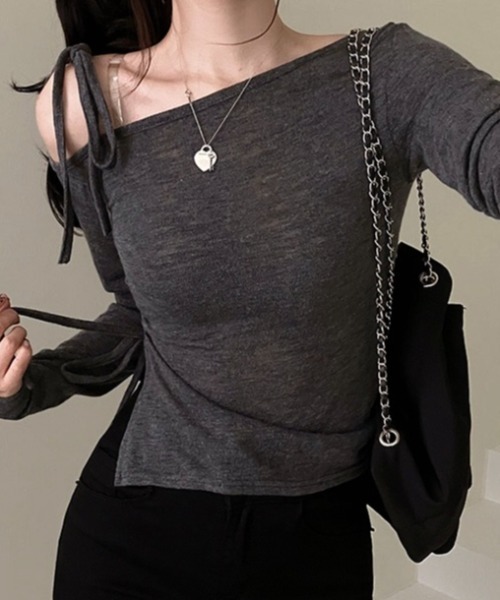 tシャツ ONE SHOULDER Tシャツ レディース XU tシャツ 「XU」one shoulder print tops レディース