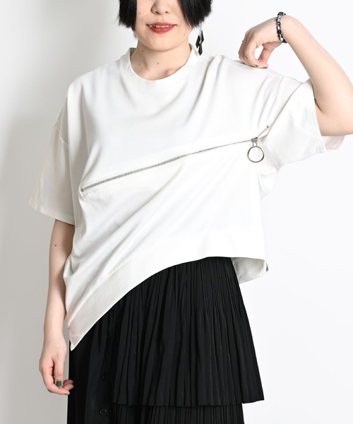 tシャツ ジップデザイン半袖Tシャツ レディース