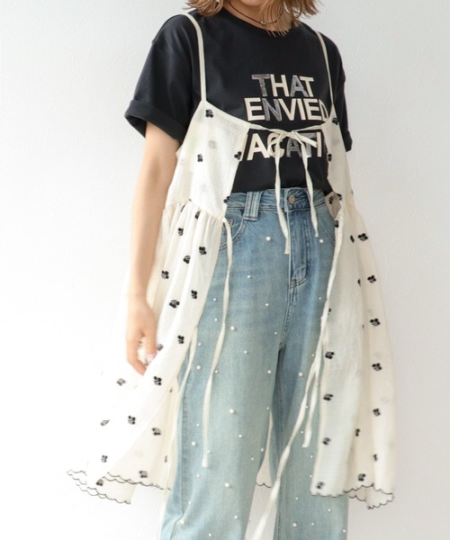ブラウス シャツ シアー刺繍バックリボンキャミブラウス レディース