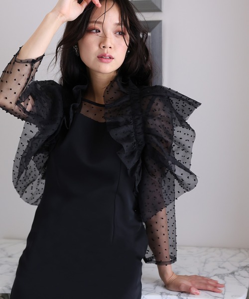 PourVous ドレス 結婚式パーティードレス同窓会袖ありとロング