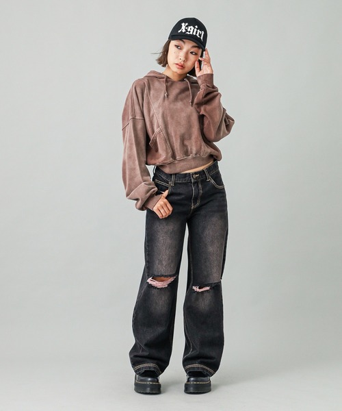 デニム・ジーパン LOW RISE JEANS X-girl ジーンズ デニム デニムパンツ LOW RISE DISTRESSED