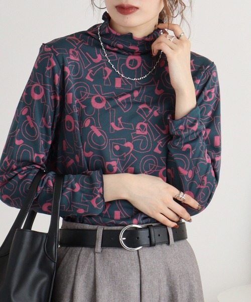 tシャツ BRODIAEA リバーシブル総柄ボトルネックプルオーバー レディース tシャツ BRODIAEA リバーシブル総柄ボトルネックプルオーバー