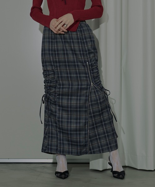 Ezick スカート Zip flareドロストチェックスカート : ZOZOTOWN Yahoo