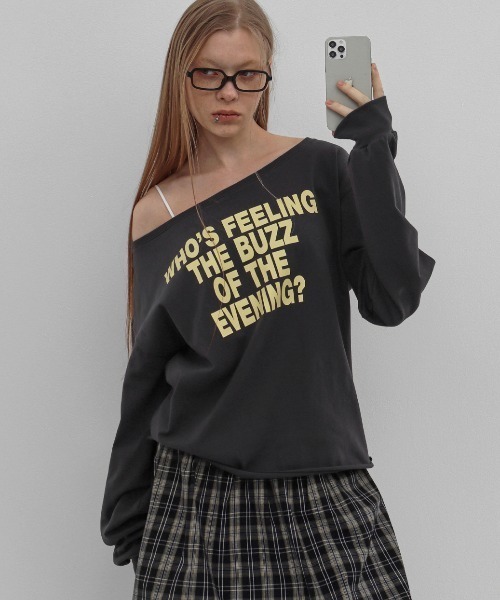 tシャツ 「MADE」 リッツボートネックプリンティング長袖Tシャツ レディース