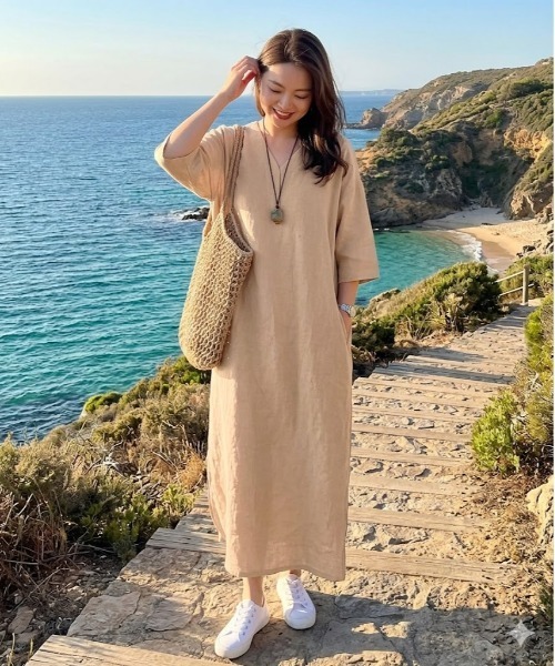 BLANC FICELLE ワンピース 半袖 Vネック ワンピース : ZOZOTOWN Yahoo