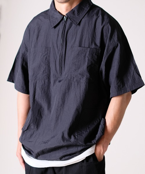 rehacer（レアセル） tシャツ R. : Loose Half Zip Nylon S/S Shirt