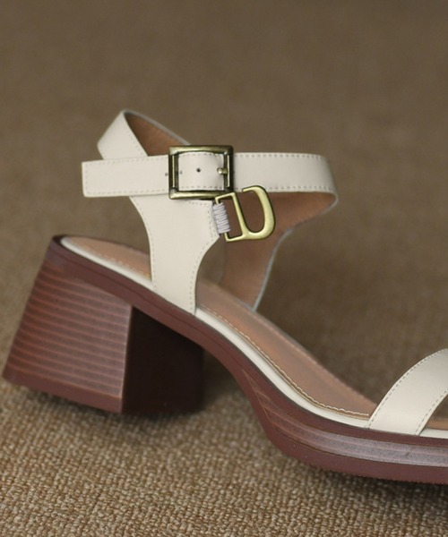 新品同様 POLLINI チャンキーヒール レザー ストラップ サンダル サンダル レディース ヒール おしゃれ 太ヒール アンクル