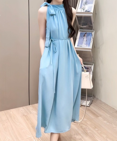 CADBURY ワンピース ホルターネックタックロングワンピース