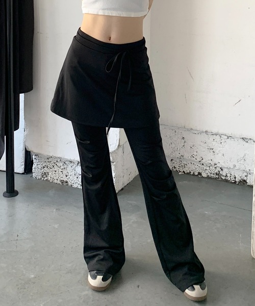 黒いフレアラップスカート セール】ラップフレアスカート／wrap flare skirt ロング丈 A