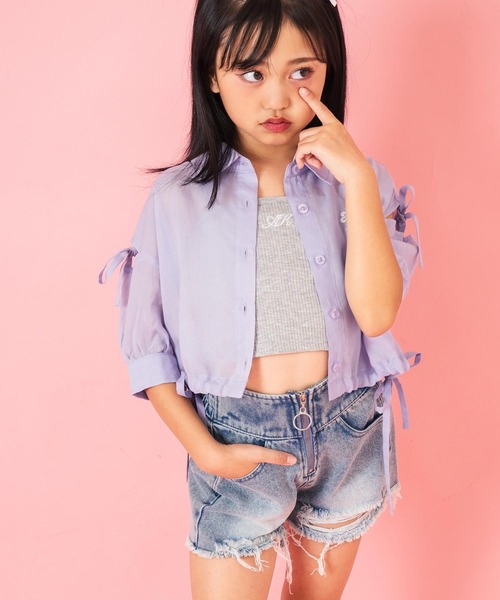 ANAP kids（アナップキッズ） ブラウス シャツ 肩リボン シアー