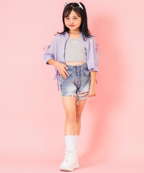 ANAP kids（アナップキッズ） ブラウス シャツ 肩リボン シアー