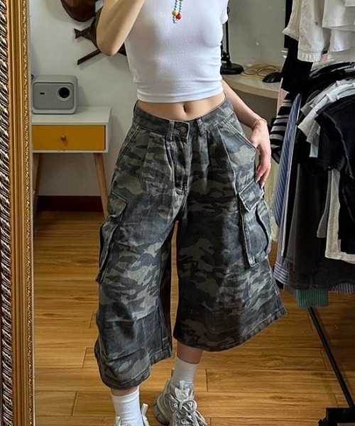 SHEENA（シーナ） ハーフパンツ ワイドパンツ カーゴパンツ カモフラ柄