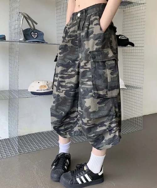 SHEENA カーゴパンツ カモフラ柄カーゴハーフパンツ レディース