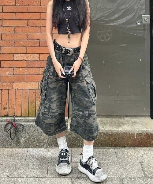 SHEENA カーゴパンツ カモフラ柄カーゴハーフパンツ レディース