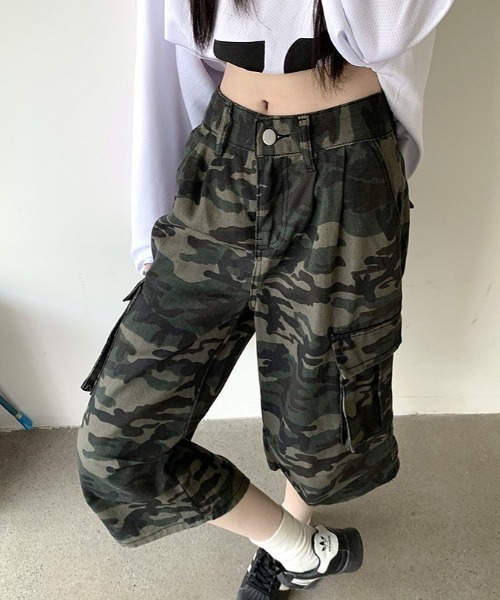 SHEENA カーゴパンツ カモフラ柄カーゴハーフパンツ レディース