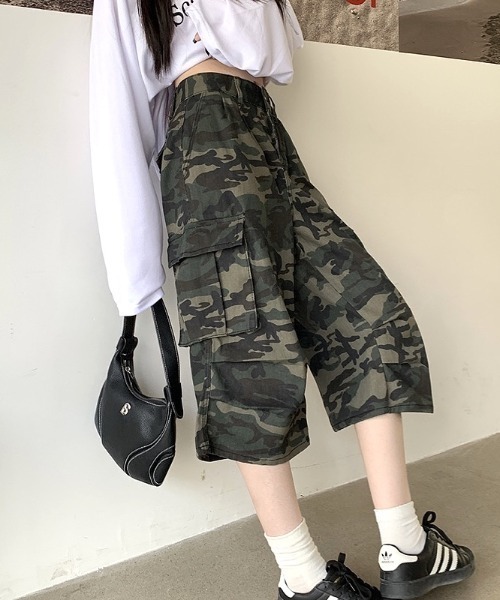 SHEENA カーゴパンツ カモフラ柄カーゴハーフパンツ レディース