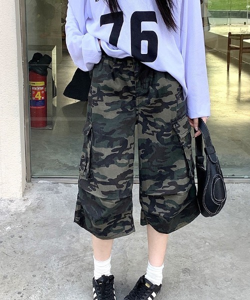 SHEENA カーゴパンツ カモフラ柄カーゴハーフパンツ レディース