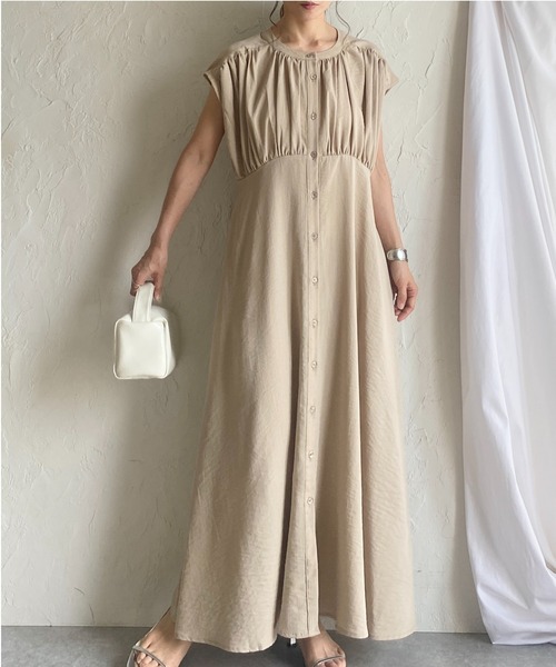 【HERNO】雑誌掲載！ リネン シャツ ワンピース She's Closet シャツワンピース リネンタッチロング丈フレア