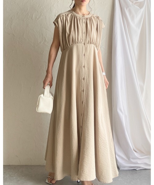 美品 yuni ウール 千鳥柄 ギャザー ロング シャツワンピース フレア marai フレアワンピース ロングワンピース シャツワンピース