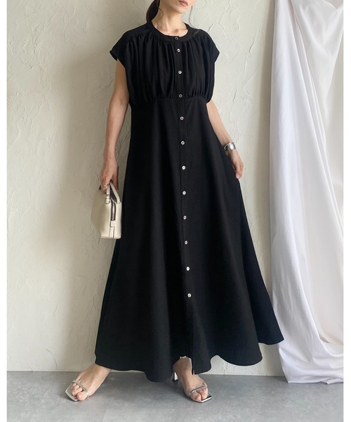 She's Closet シャツワンピース リネンタッチロング丈フレア