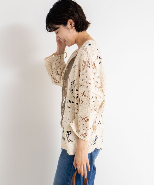 Rie Miller（リエミラー） カーディガン 「手洗い可能」レース刺繍7分