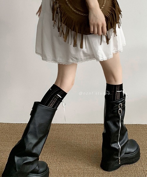 c.u.l ブーツ ダブルベルト ボリューム ロングカバーブーツ culs137