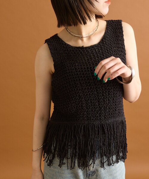 mystic（ミスティック） ベスト ジレ フリンジニットベスト レディース