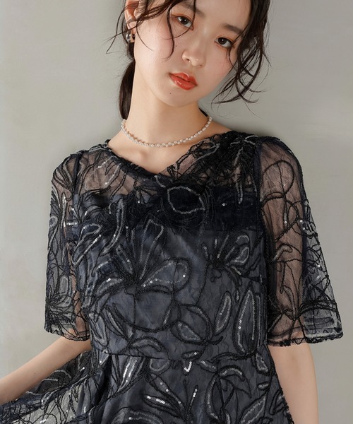 【期間限定10％OFF】kana オケージョンドレス　お呼ばれドレス Kana ドレス 花柄 シャイニースパンコール パーティー 結婚式