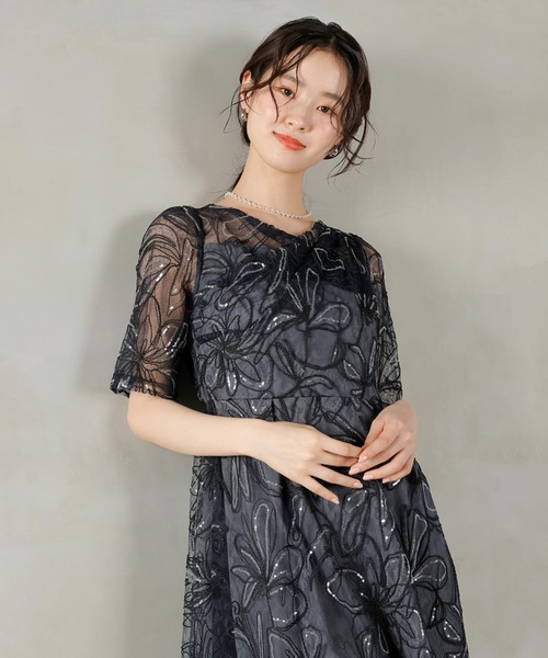 kana パーティードレス　ブラック　結婚式　お呼ばれ　オケージョン 3way レースボレロセット フレア パーティー ドレス 2点 セット