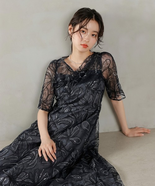 Kana ドレス 花柄 シャイニースパンコール パーティー 結婚式