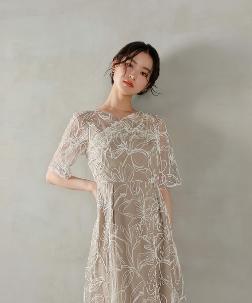 【kana】 お呼ばれ・パーティードレス オケージョン Kana ドレス 花柄 シャイニースパンコール パーティー 結婚式