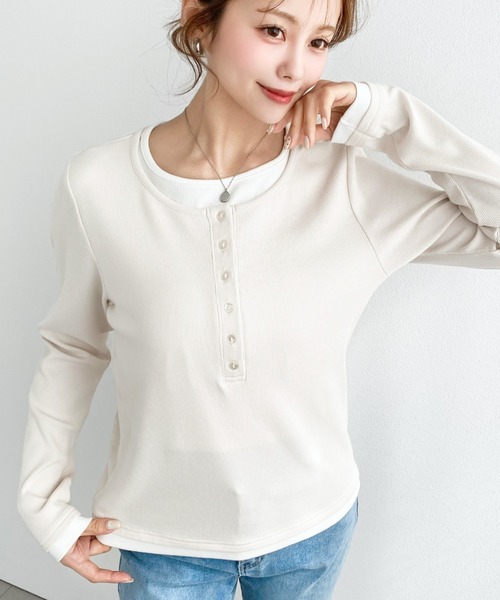 moment+ tシャツ レイヤード風ヘンリーロンT レディース : ZOZOTOWN