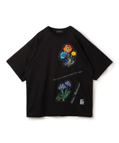 CABaN キャバン　2023SS　プリントTシャツ　花　ロゴ　コットン　S 黒 CABaN スビンコットン パレルモフラワープリント Tシャツ