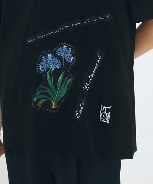 tシャツ CABaN スビンコットン FLOWERSモチーフTシャツ メンズの画像