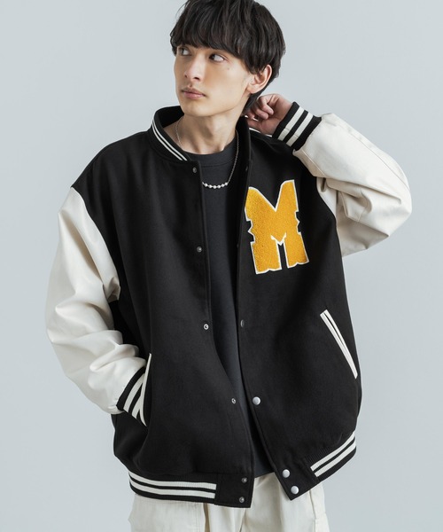 「Rocky Monroe」 スタジャン M ブラック×ホワイト メンズの画像2