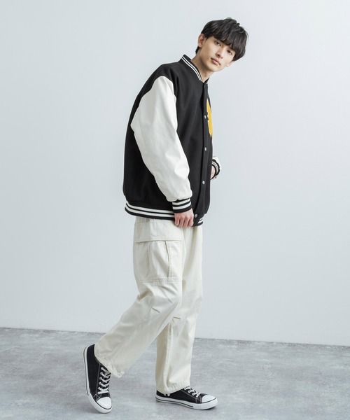 「Rocky Monroe」 スタジャン M ブラック×ホワイト メンズの画像3