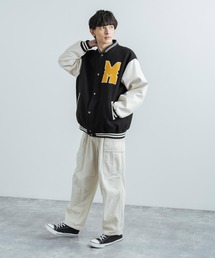 「Rocky Monroe」 スタジャン M ブラック×ホワイト メンズの画像4