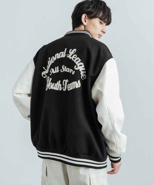 「Rocky Monroe」 スタジャン M ブラック×ホワイト メンズの画像5