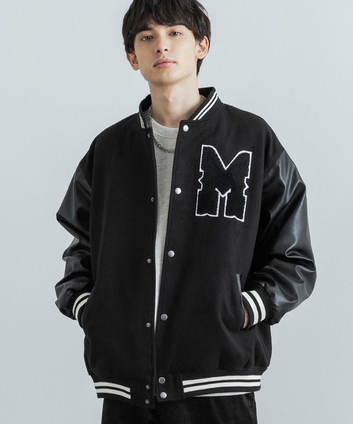 「Rocky Monroe」 スタジャン M ブラック×ホワイト メンズの画像7