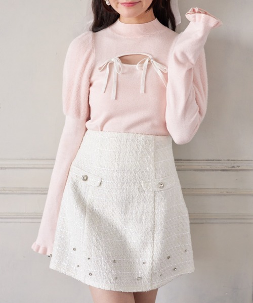 Suyunn スカート ビジュー付きラメツイードミニスカート : ZOZOTOWN