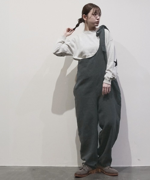 サロペット オーバーオール Vent Blanc(ヴァンブラン) コットンリネンワンショルダーパンツ レディース