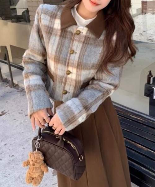 Diosfront セットアップ ショート丈チェックメルトンコート＆タックス