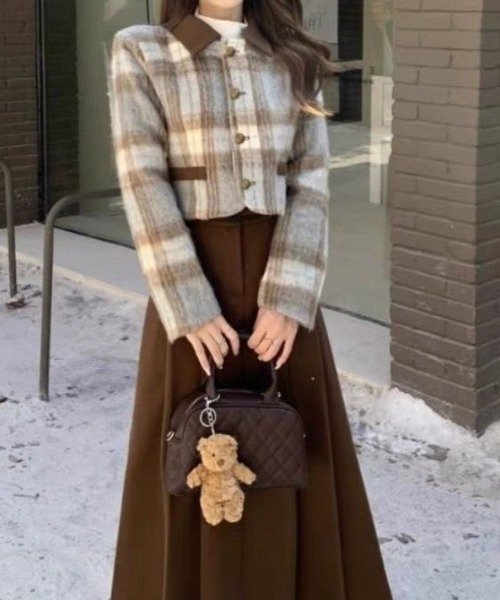 Diosfront セットアップ ショート丈チェックメルトンコート＆タックス