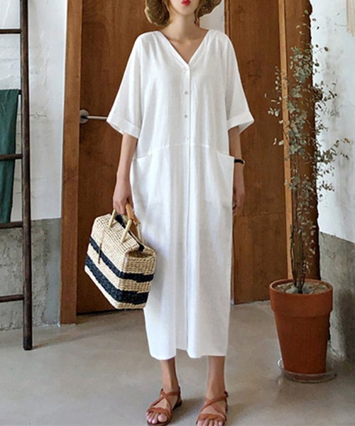 「Riff」 半袖ワンピース M ネイビー レディース_画像2